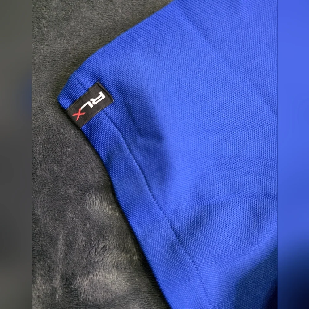 RLX Polo Shirt Men Large Blue Ralph Lauren Stretch Polyester Short Sleeve Pocket